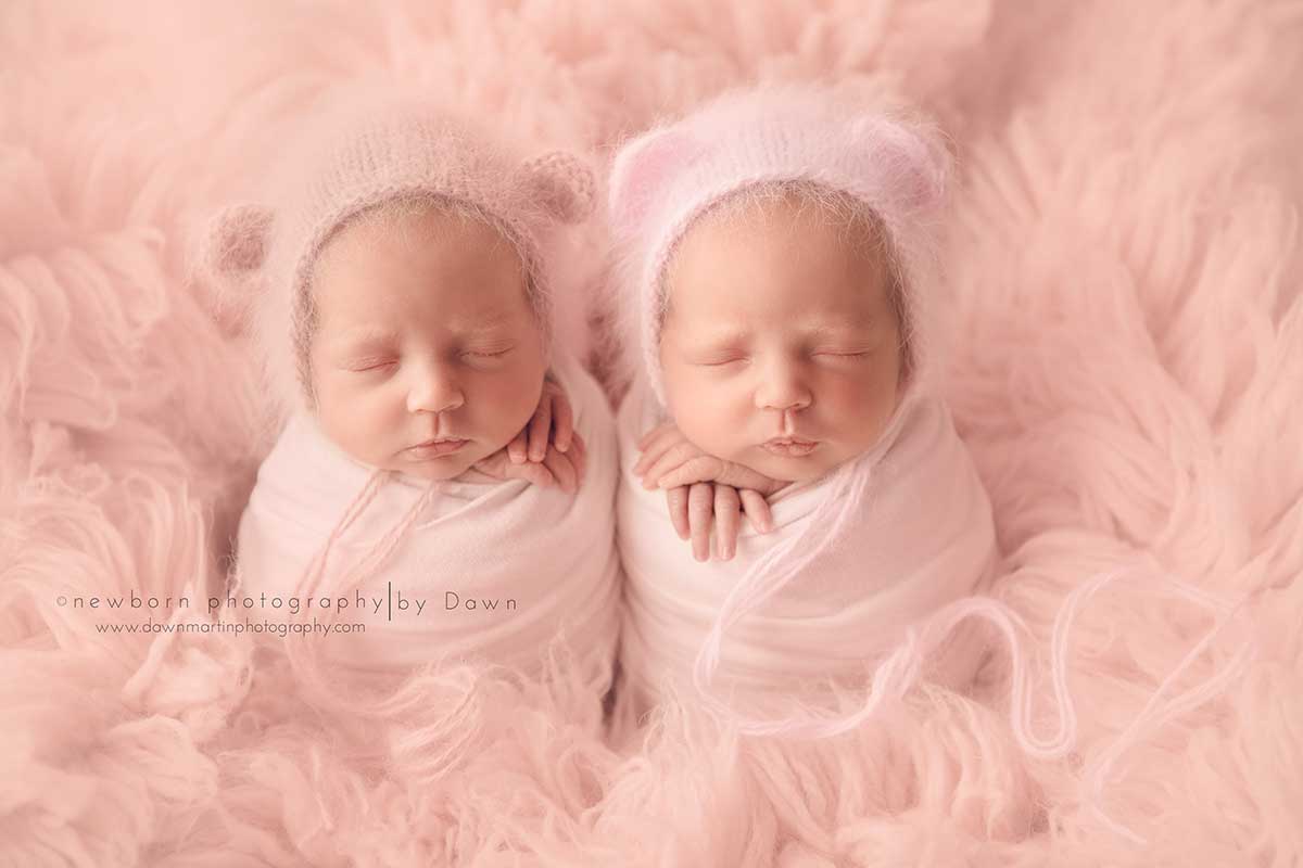 newborn twins sleeping in Glasgow newborn photography studio