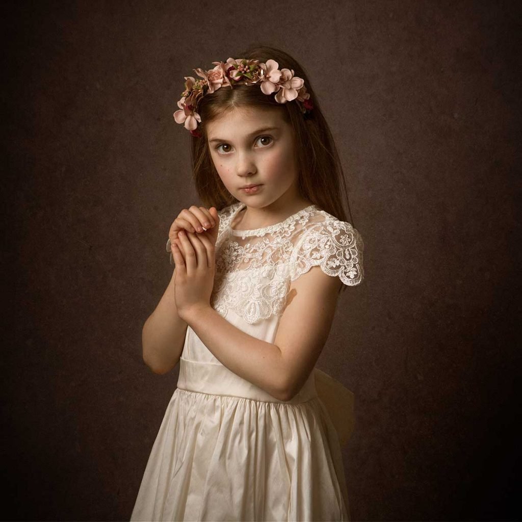 fine art portrait of girl in white dress